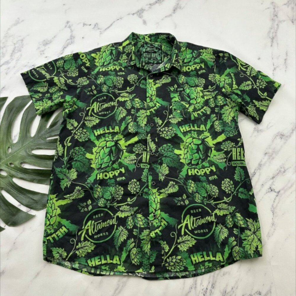 Altamont Beer Works Mens Hella Hoppy Party Shirt Size XXL Black Green Hops IPA